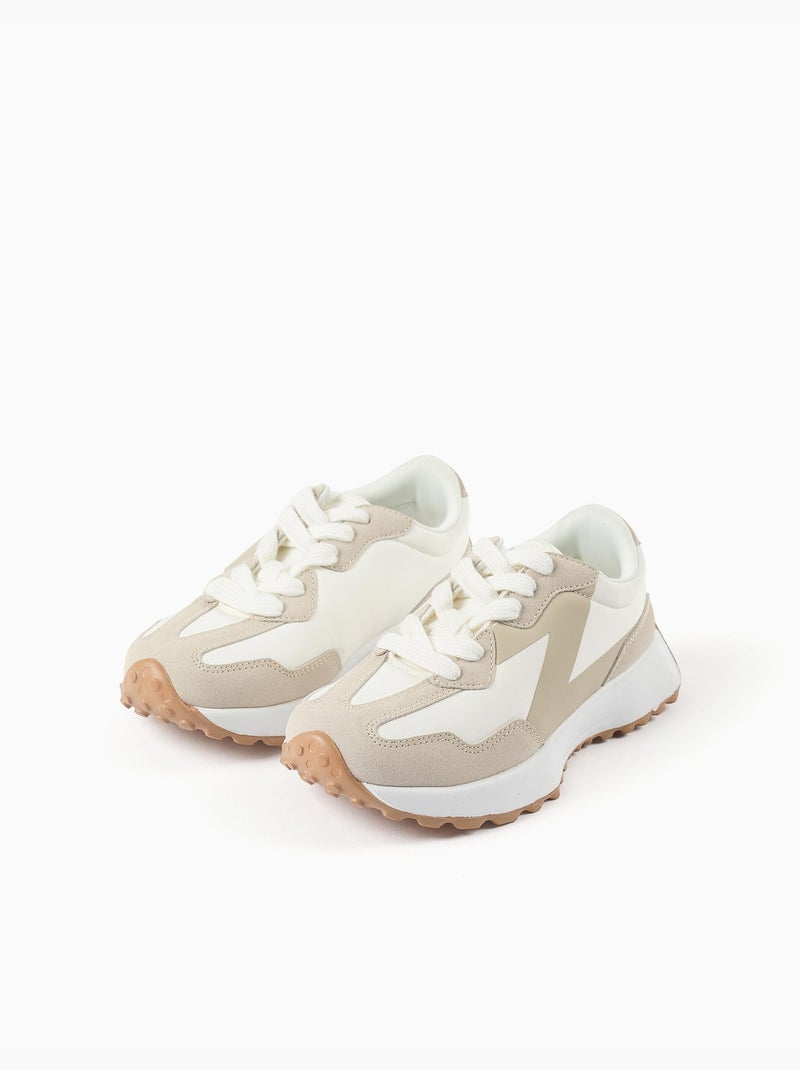 Baskets bi-matière à lacets Superlight Runner Blanc Beige - Kiabi