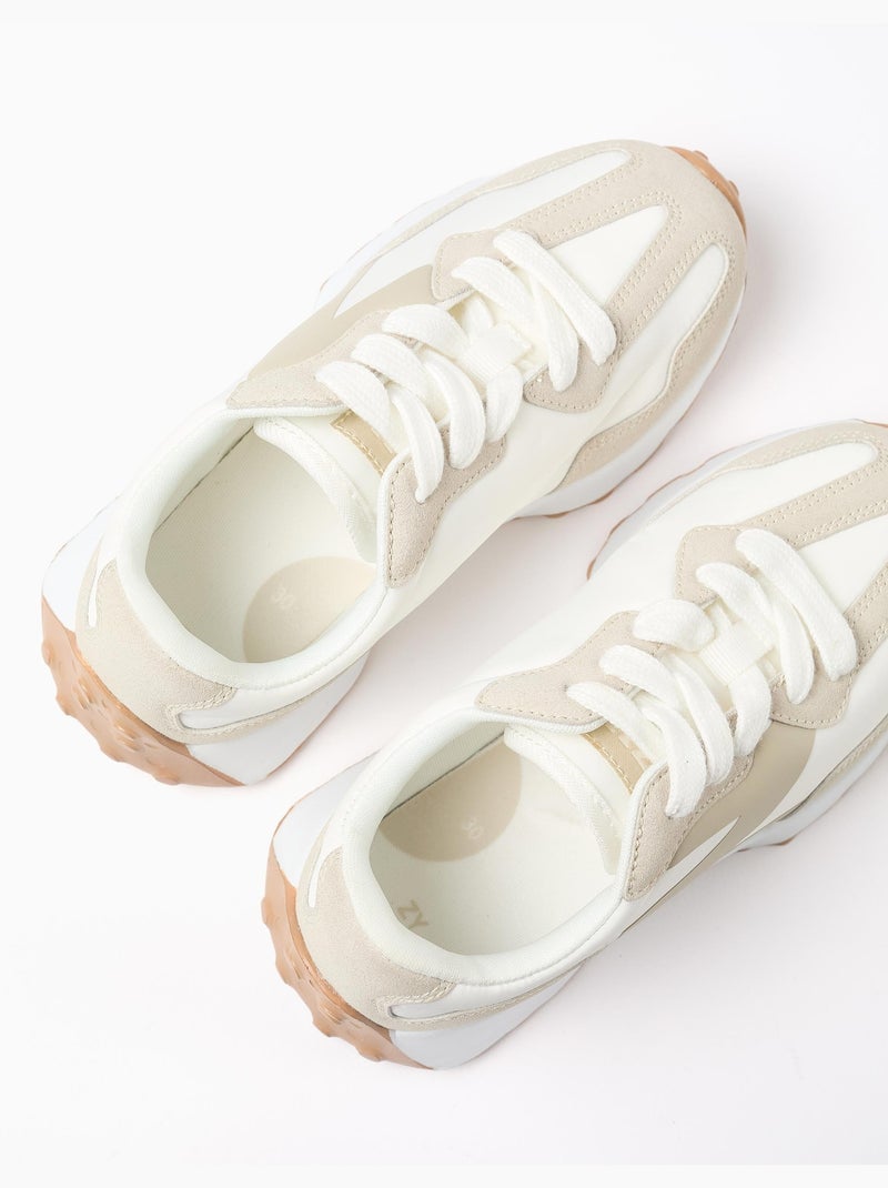 Baskets bi-matière à lacets Superlight Runner Blanc Beige - Kiabi