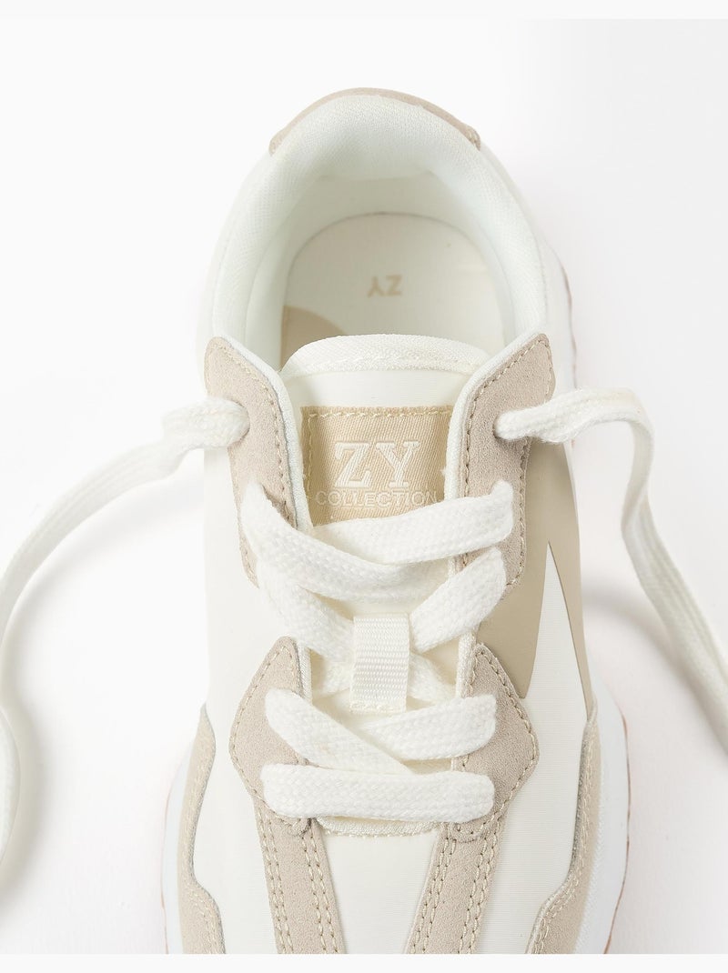 Baskets bi-matière à lacets Superlight Runner Blanc Beige - Kiabi