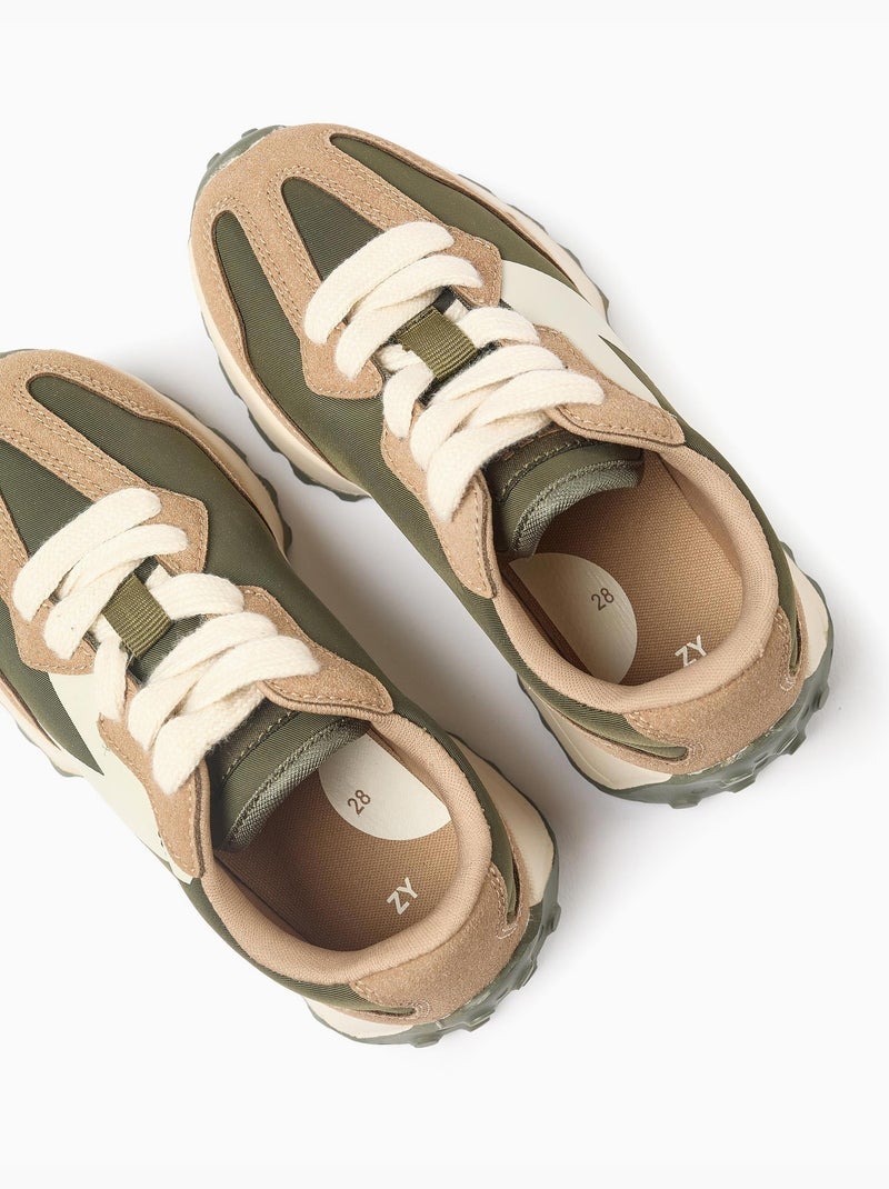 Baskets bi-matière à lacets Superlight Runner Vert foncé - Kiabi