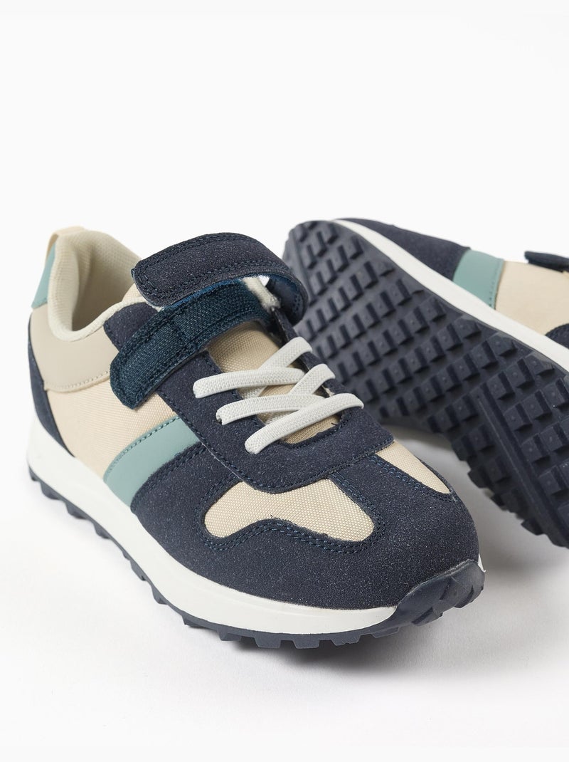 Baskets bi-matière avec bride à scratch Beige clair - Kiabi