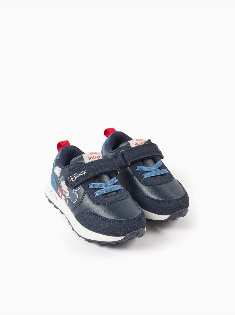 Baskets bi-matière avec imprimé Mickey Bleu foncé - Kiabi