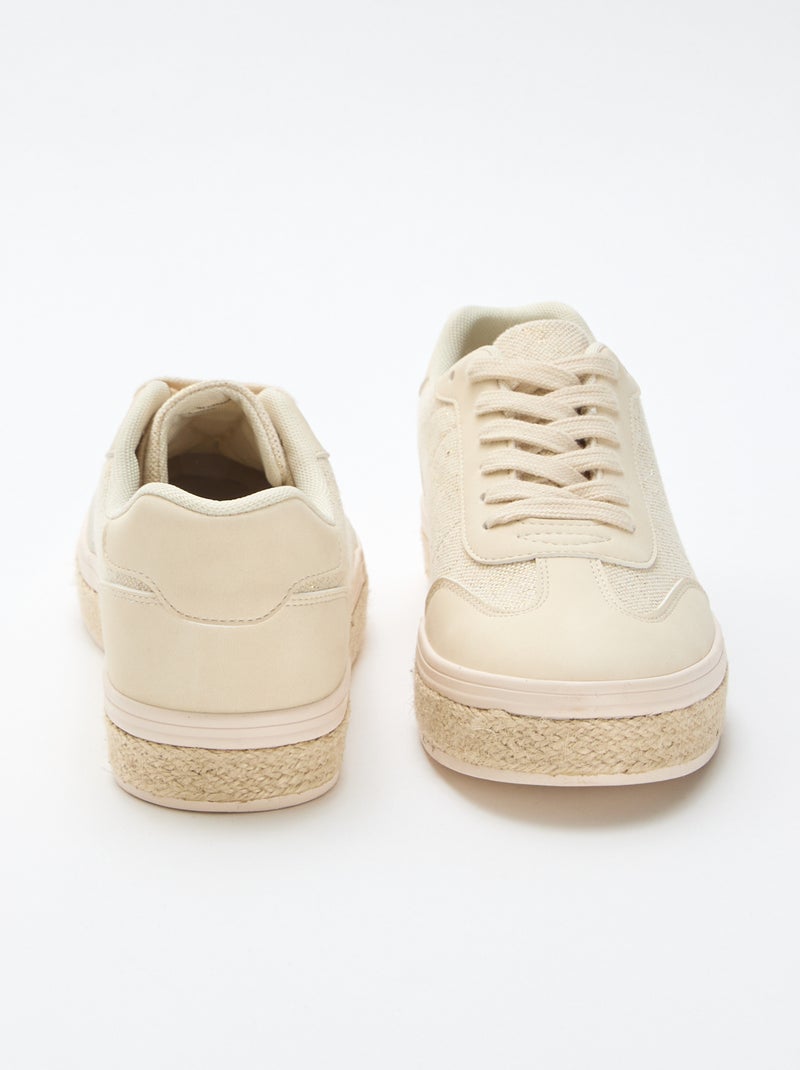 Baskets bi matière et semelle espadrille Beige - Kiabi