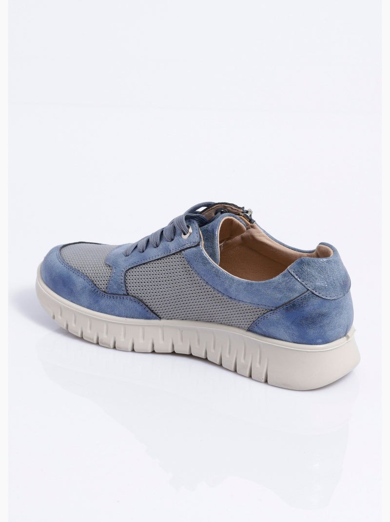 Baskets bi-matière lacées et zippées largeur confort - afibel Bleu - Kiabi