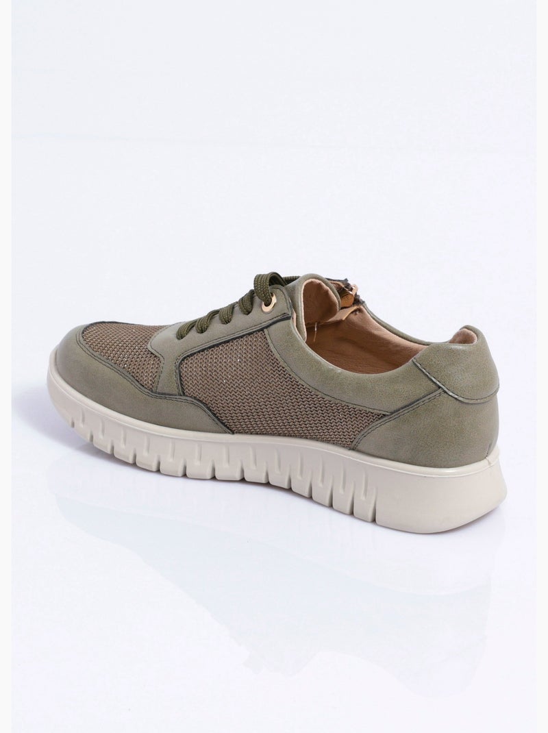 Baskets bi-matière lacées et zippées largeur confort - afibel Kaki - Kiabi