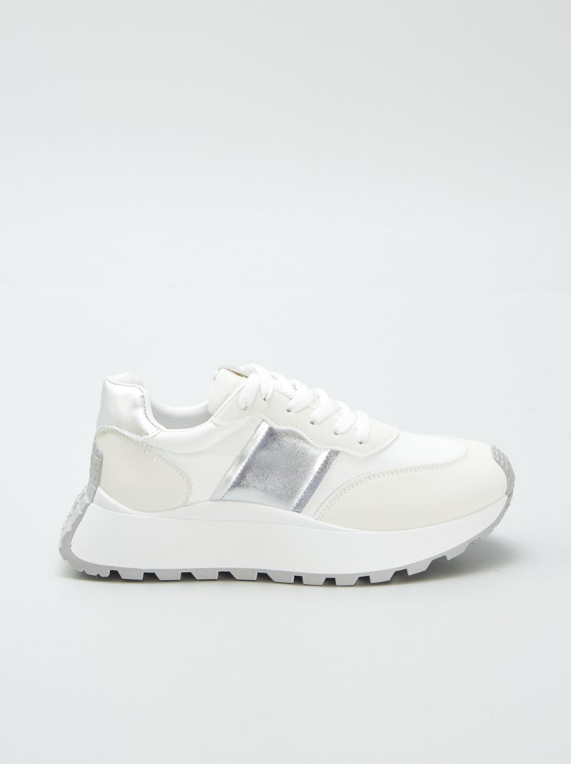Baskets bi matière running blanc - Kiabi