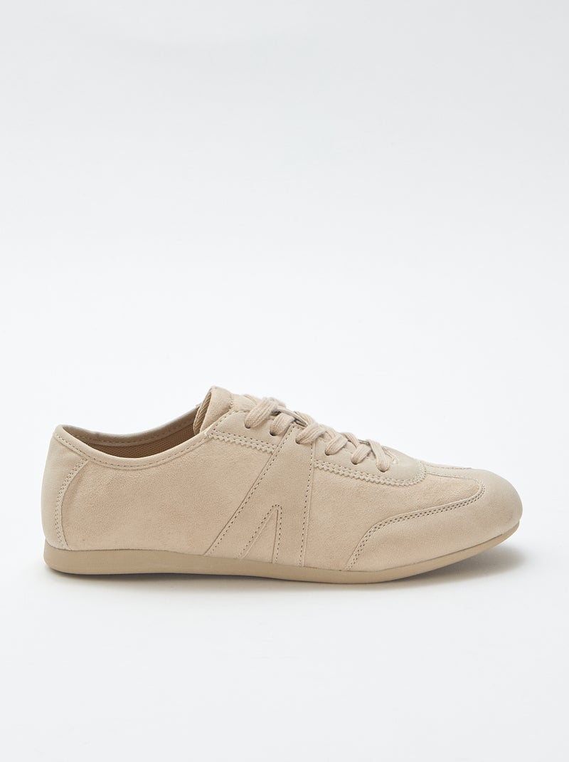 Baskets bi-matière unies Beige - Kiabi