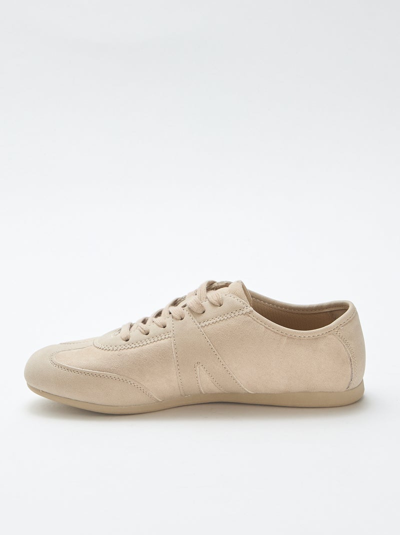 Baskets bi-matière unies Beige - Kiabi