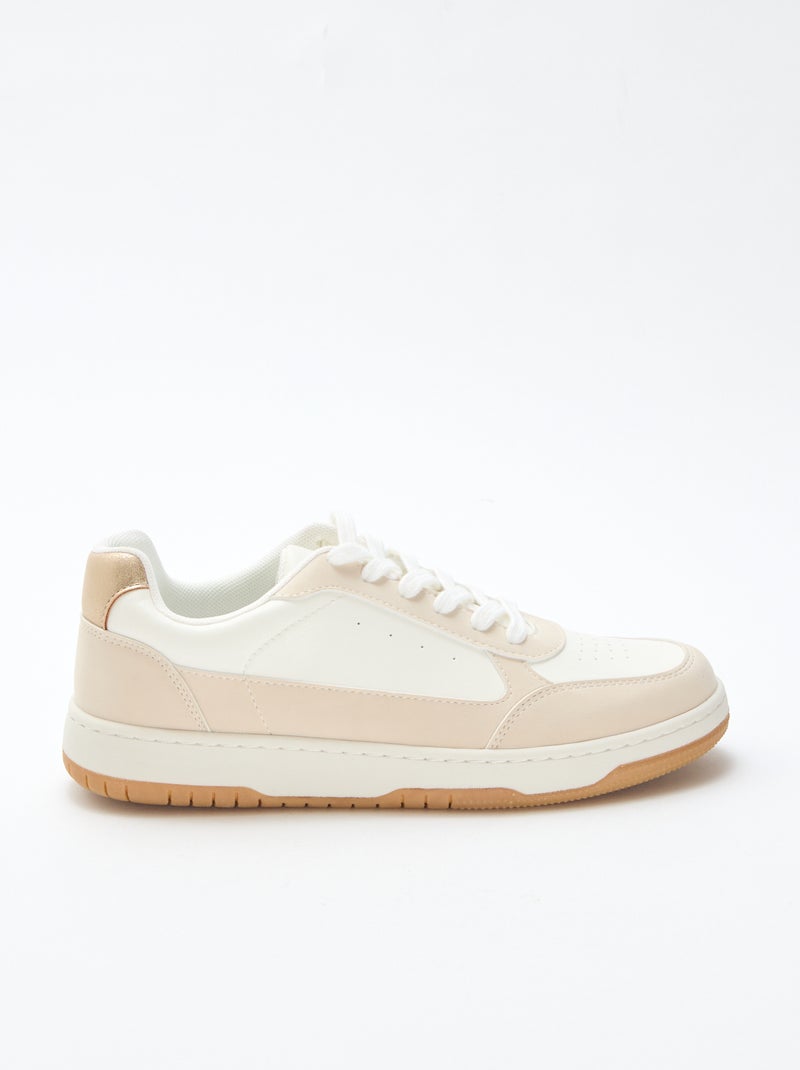 Baskets bicolores avec détails dorés Beige - Kiabi