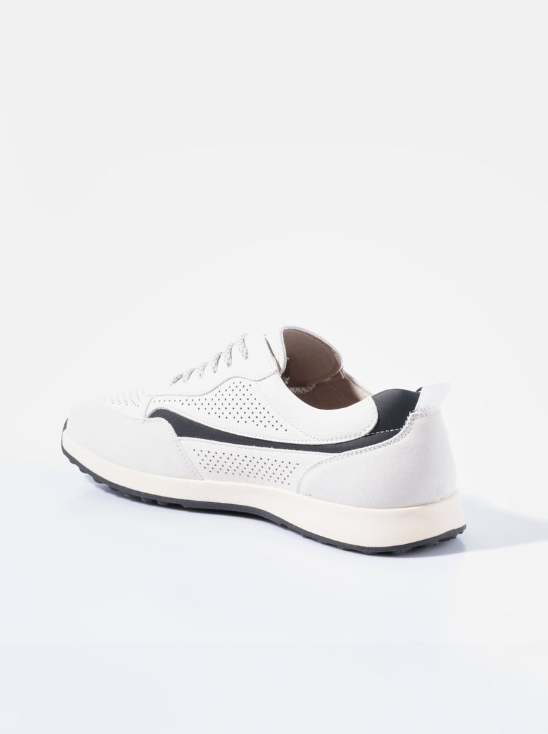 Baskets bimatière en simili cuir perforé - AFIBEL Blanc - Kiabi