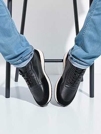 Baskets bimatière en simili cuir perforé - AFIBEL