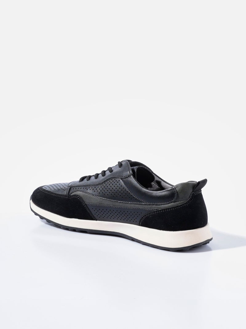 Baskets bimatière en simili cuir perforé - AFIBEL Noir - Kiabi