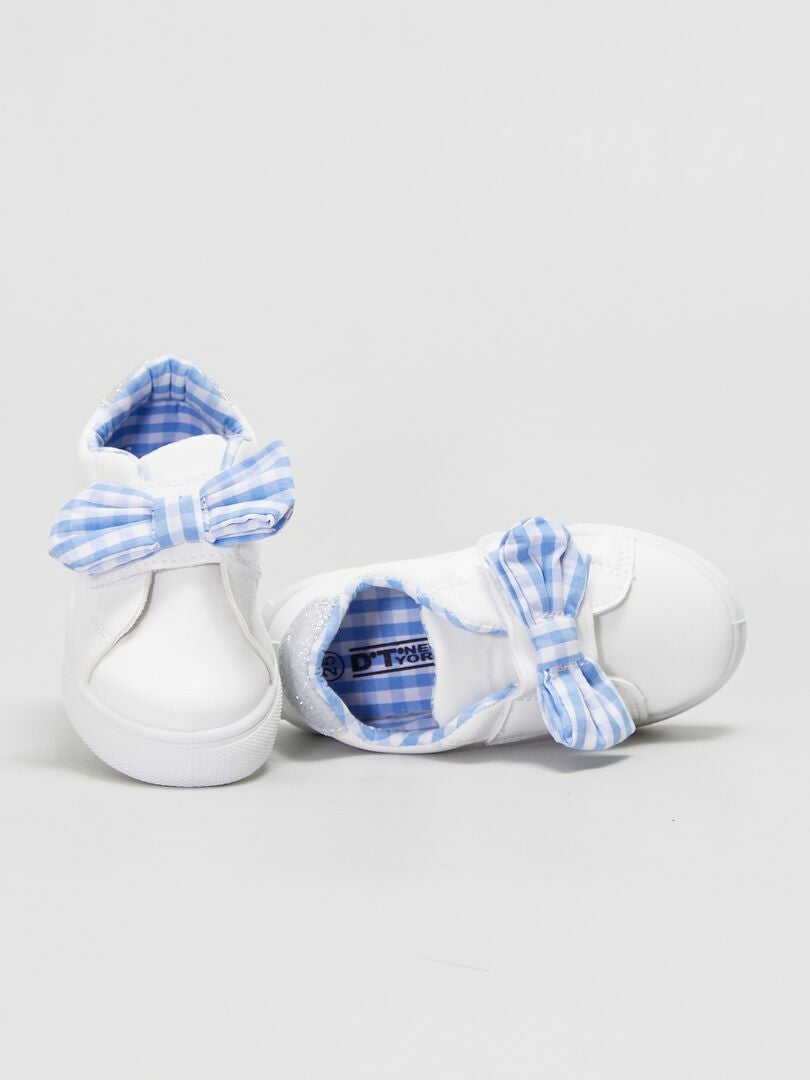 Baskets blanches avec noeud vichy Blanc/bleu - Kiabi