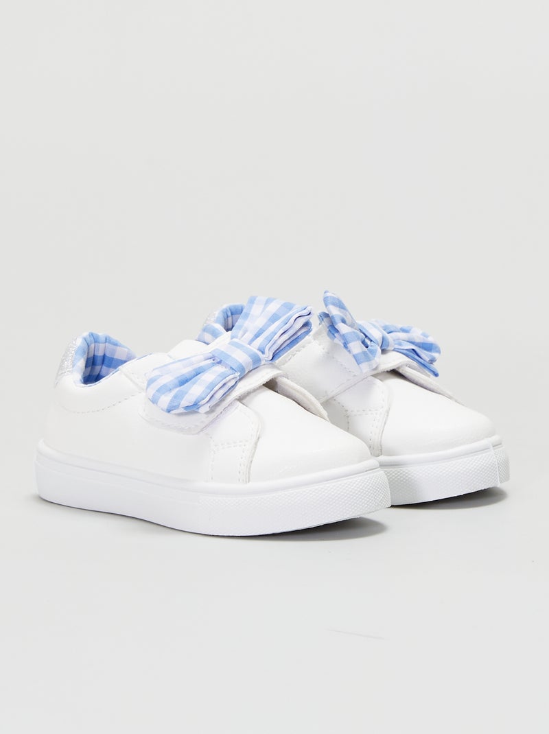 Baskets blanches avec noeud vichy Blanc/bleu - Kiabi