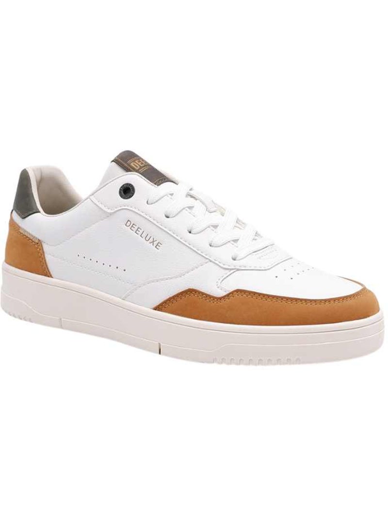 Baskets blanches homme à empiècements colorés 'Deeluxe' Blanc Marron - Kiabi