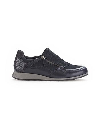 Baskets bleu en combinaison cuirs