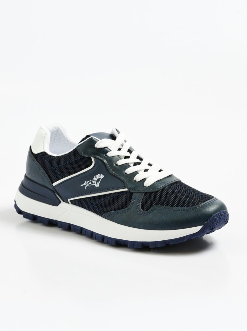 Baskets casual bimatière à lacets Bleu marine - Kiabi