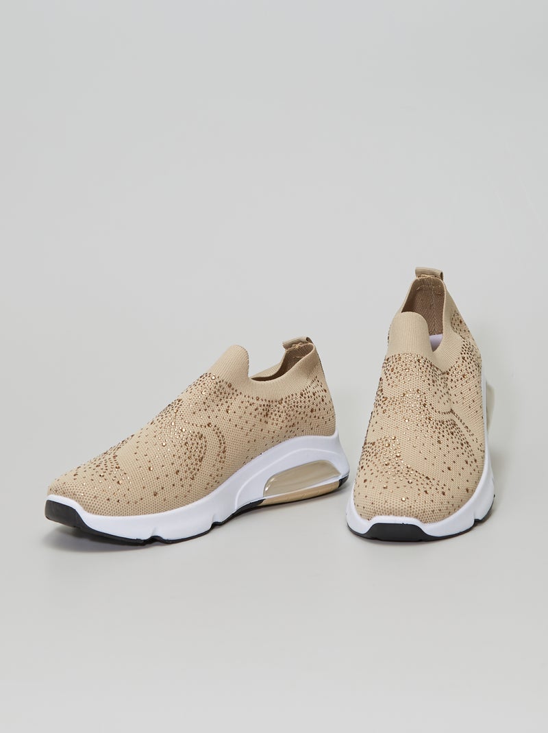 Baskets chaussettes à strass beige - Kiabi