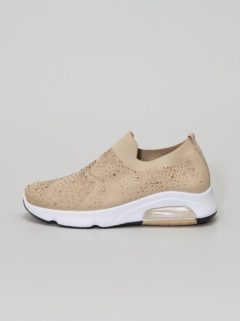 Baskets chaussettes à strass Beige - Kiabi