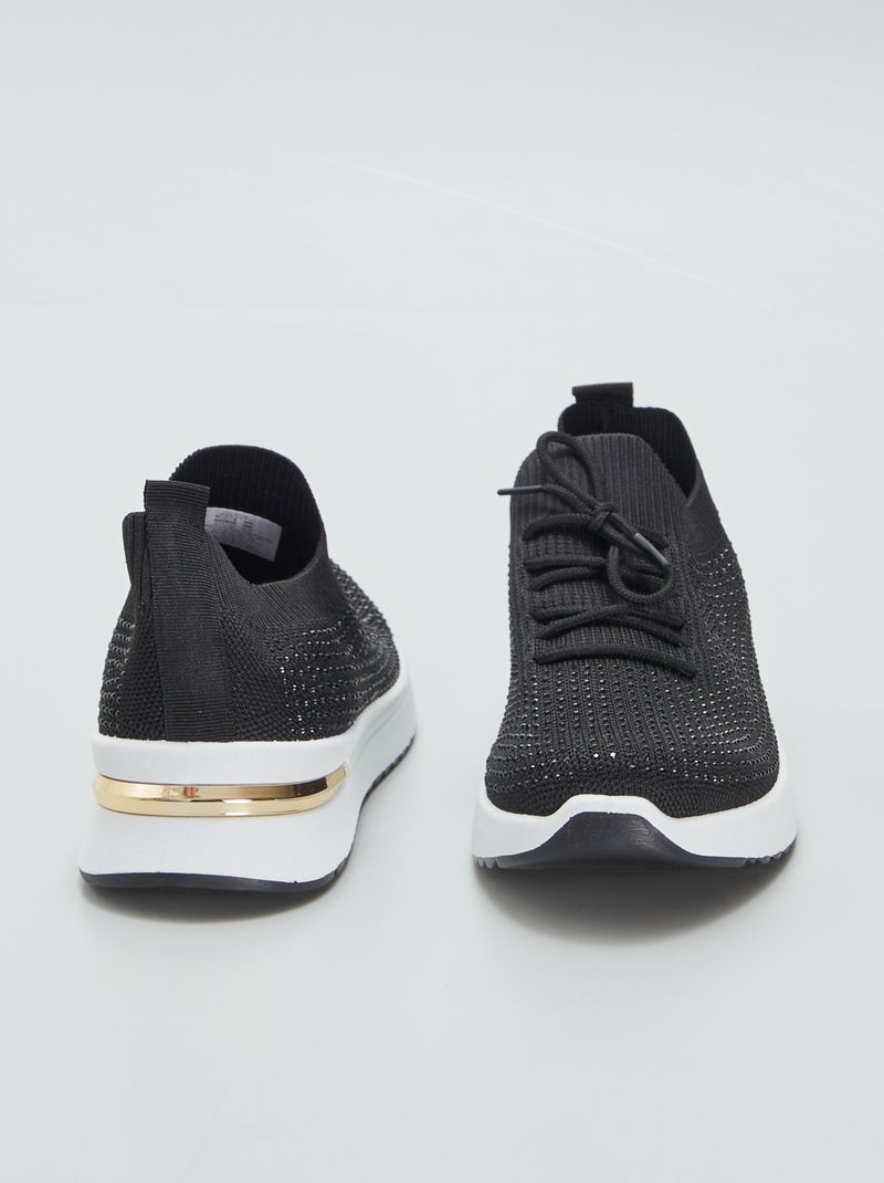 Baskets chaussettes avec strass Noir - Kiabi