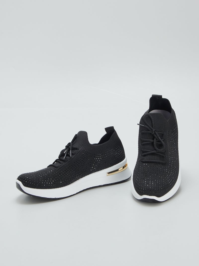 Baskets chaussettes avec strass Noir - Kiabi