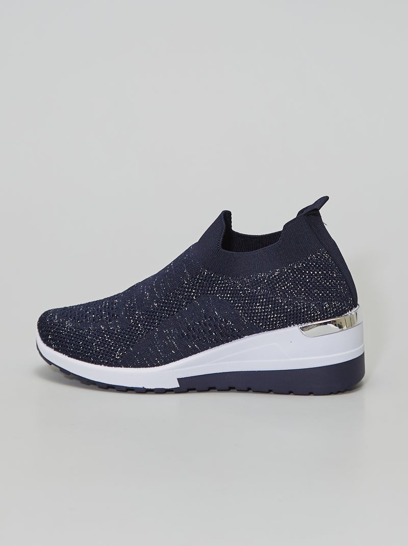 Baskets compensées à paillette bleu navy - Kiabi
