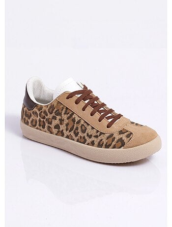 Baskets compensées cuir à lacets imprimé léopard - Afibel