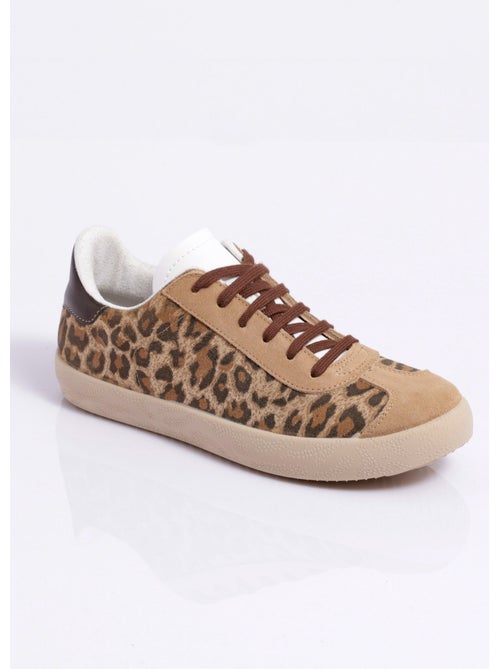 Baskets compensées cuir à lacets imprimé léopard - Afibel - Kiabi