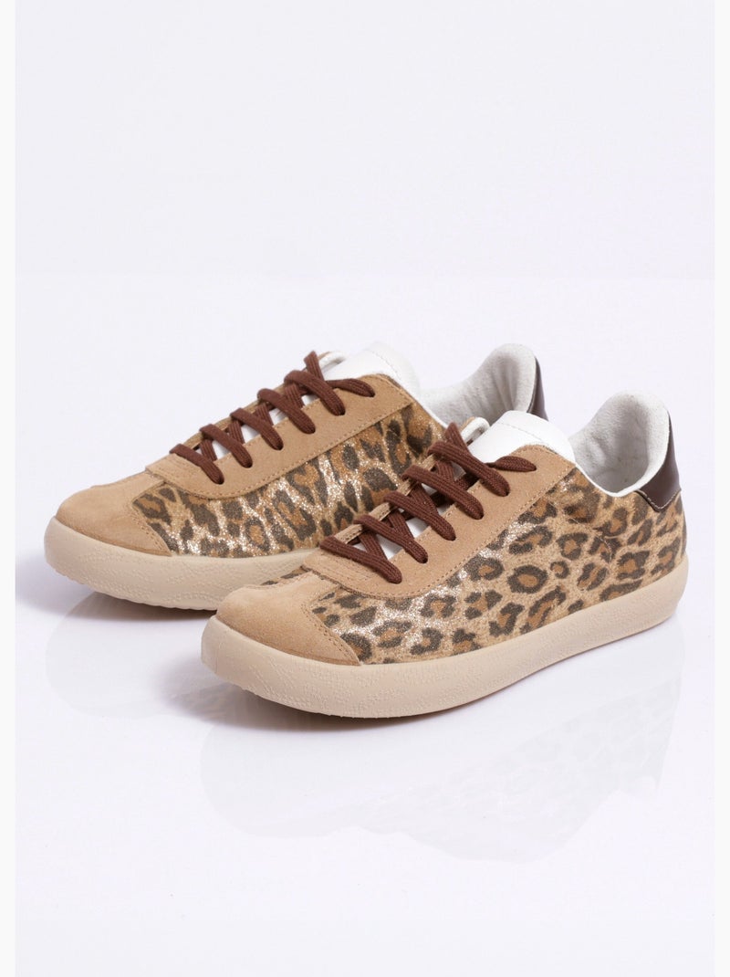 Baskets compensées cuir à lacets imprimé léopard - Afibel N/A - Kiabi