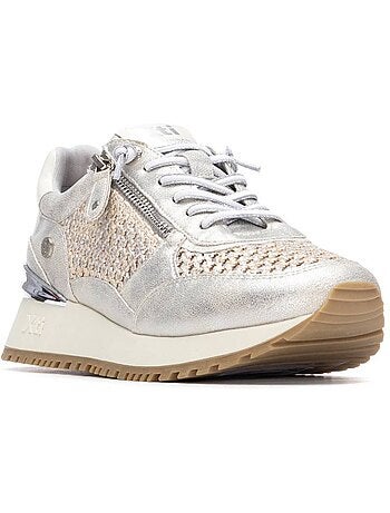 Baskets compensées femme à lacets