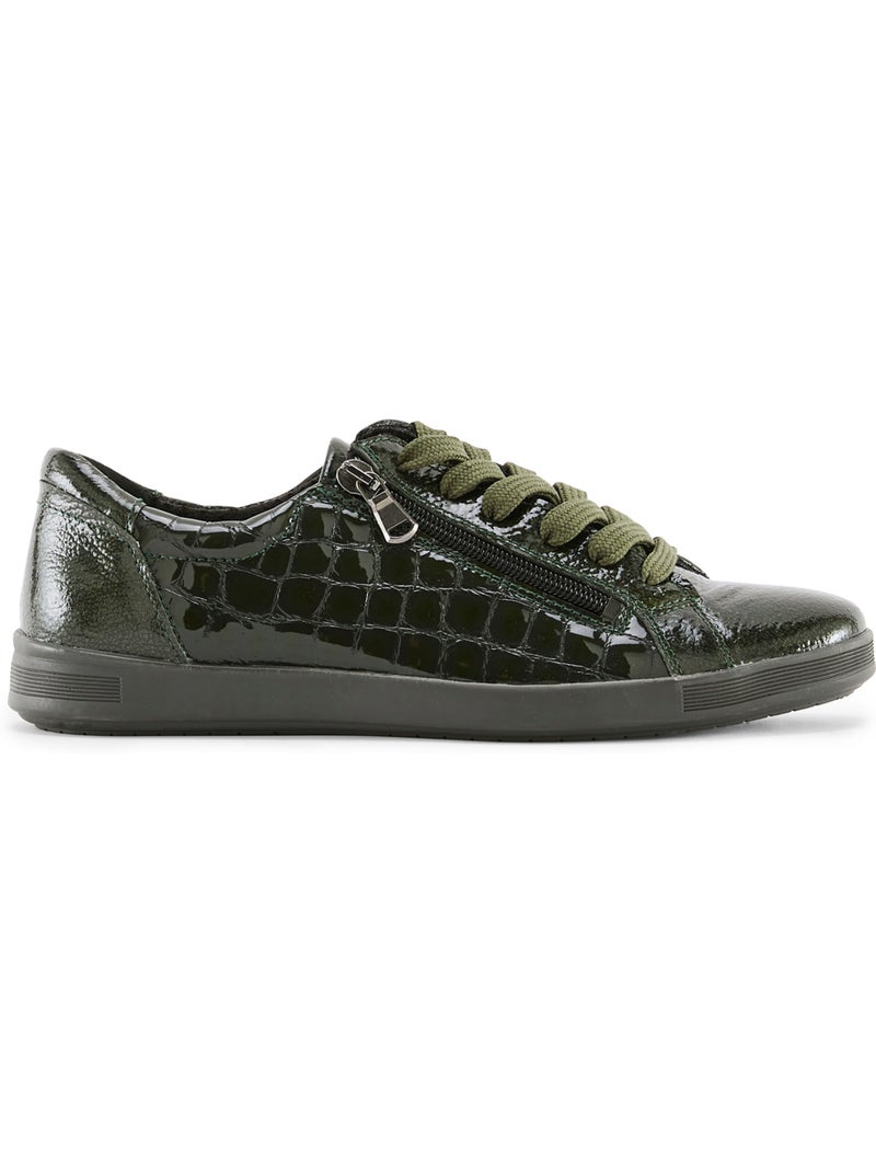 Baskets cuir à lacets et zip - pediconfort Kaki - Kiabi