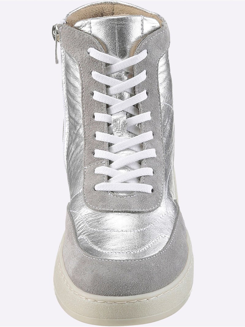 Baskets Cuir De Bœuf Nappa Et Velours - Taille Standard - Helline Argent - Kiabi