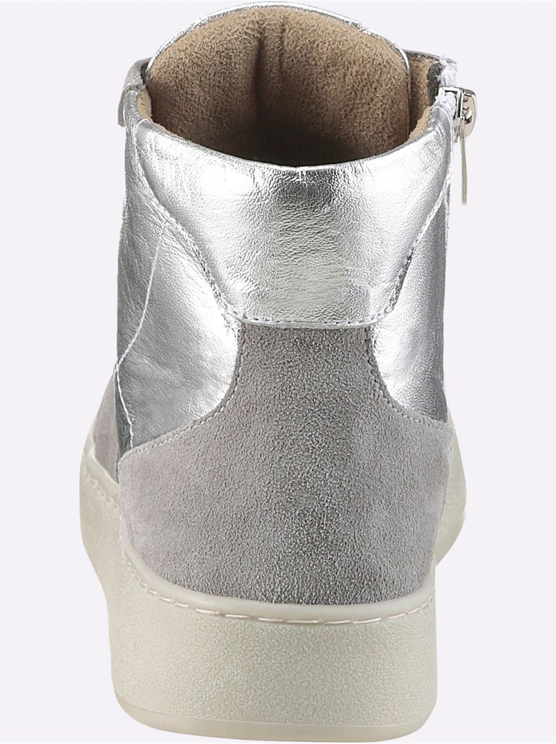 Baskets Cuir De Bœuf Nappa Et Velours - Taille Standard - Helline Argent - Kiabi