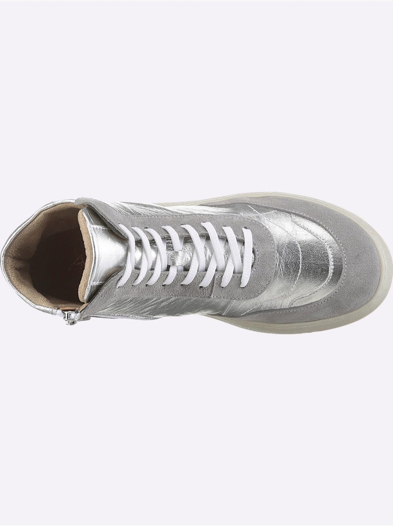 Baskets Cuir De Bœuf Nappa Et Velours - Taille Standard - Helline Argent - Kiabi