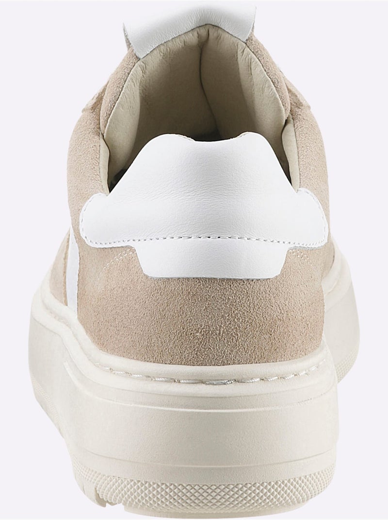 Baskets Cuir De Bœuf Nappa Et Velours - Taille Standard - Helline Beige/Blanc - Kiabi