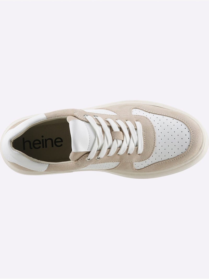Baskets Cuir De Bœuf Nappa Et Velours - Taille Standard - Helline Beige/Blanc - Kiabi