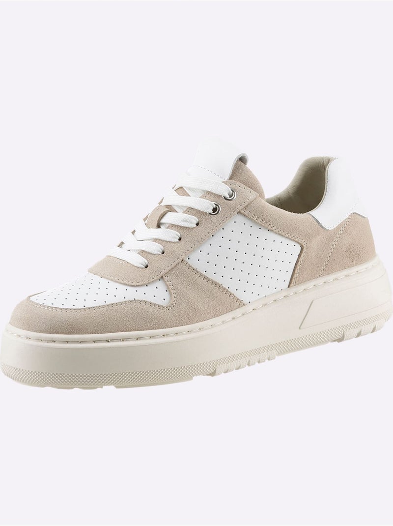 Baskets Cuir De Bœuf Nappa Et Velours - Taille Standard - Helline Beige/Blanc - Kiabi