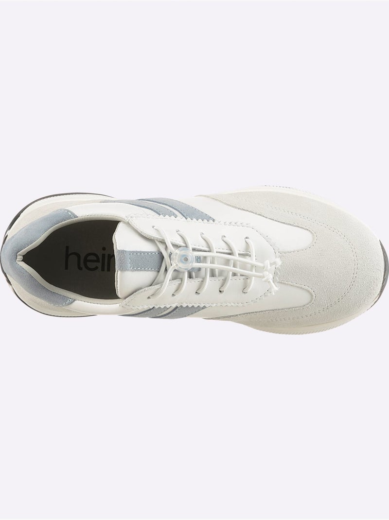 Baskets Cuir De Bœuf Nappa Et Velours - Taille Standard - Helline Blanc Bleu - Kiabi