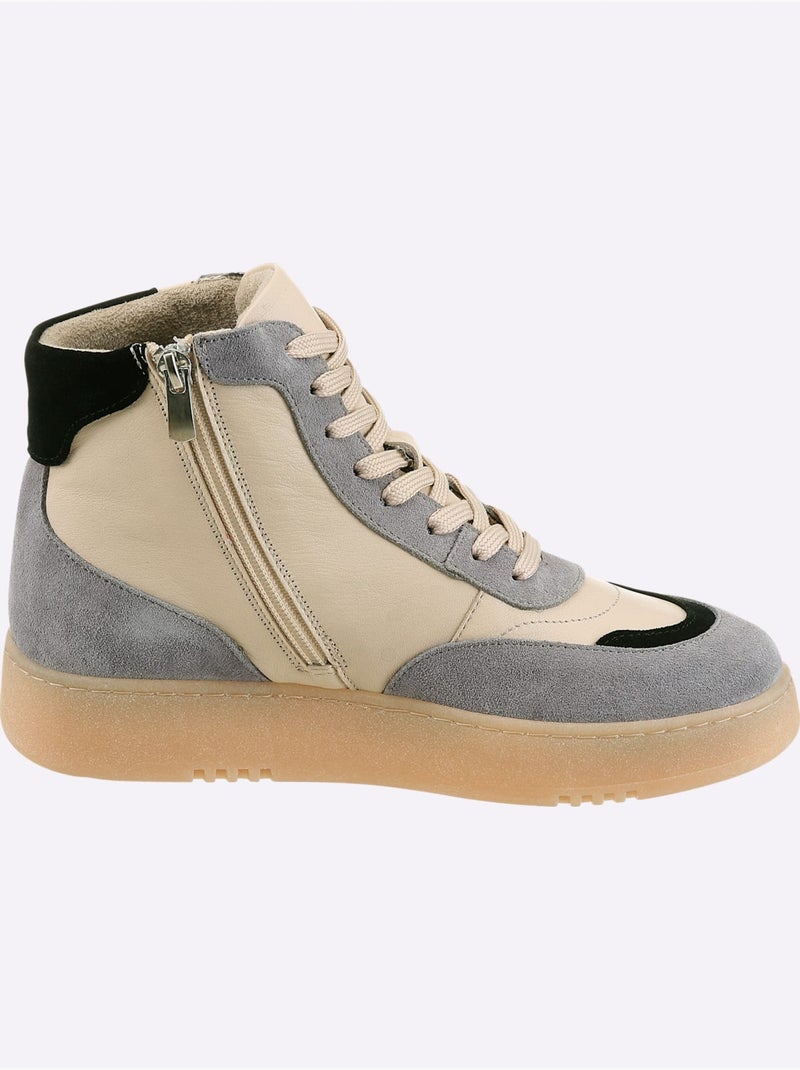 Baskets cuir de bœuf nappa et velours - taille standard - helline Blanc Gris - Kiabi
