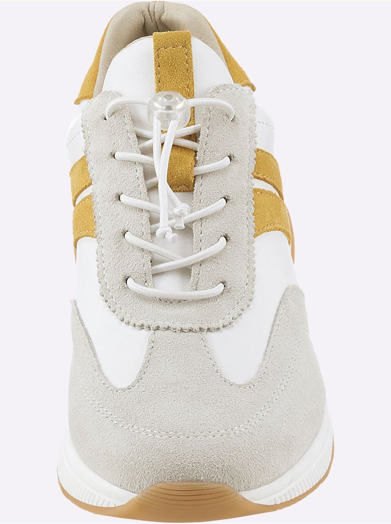 Baskets Cuir De Bœuf Nappa Et Velours - Taille Standard - Helline Blanc Jaune - Kiabi
