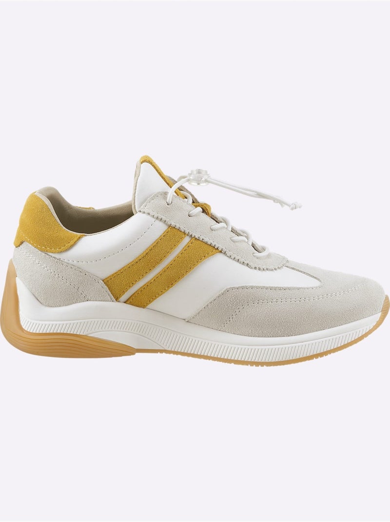 Baskets Cuir De Bœuf Nappa Et Velours - Taille Standard - Helline Blanc Jaune - Kiabi