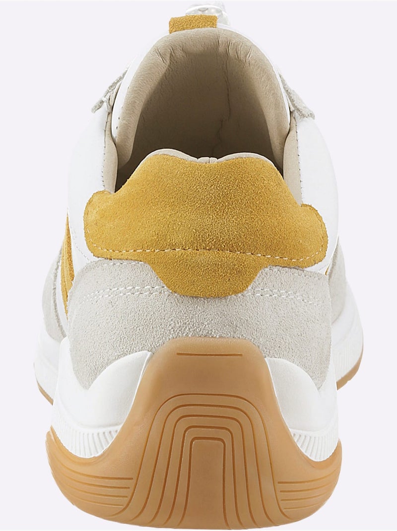 Baskets Cuir De Bœuf Nappa Et Velours - Taille Standard - Helline Blanc Jaune - Kiabi
