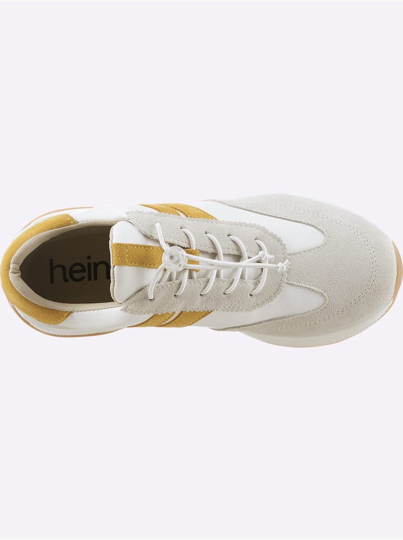 Baskets Cuir De Bœuf Nappa Et Velours - Taille Standard - Helline Blanc Jaune - Kiabi