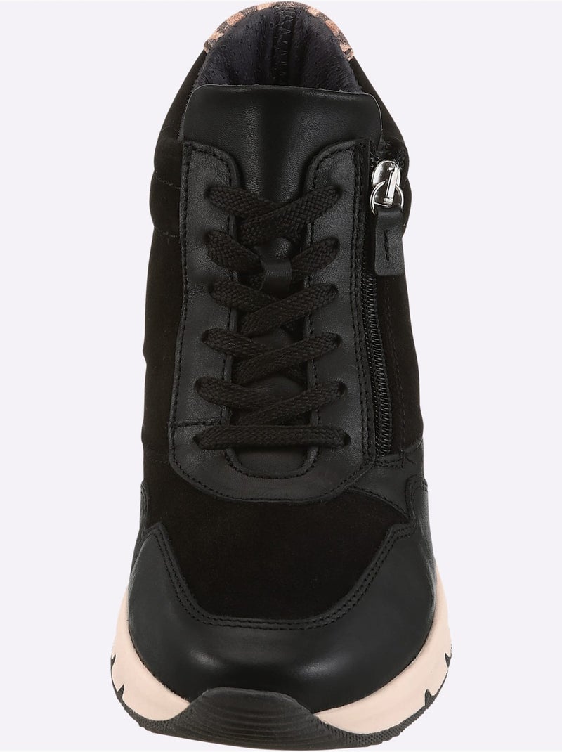 Baskets Cuir De Bœuf Nappa Et Velours - Taille Standard - Helline Noir - Kiabi