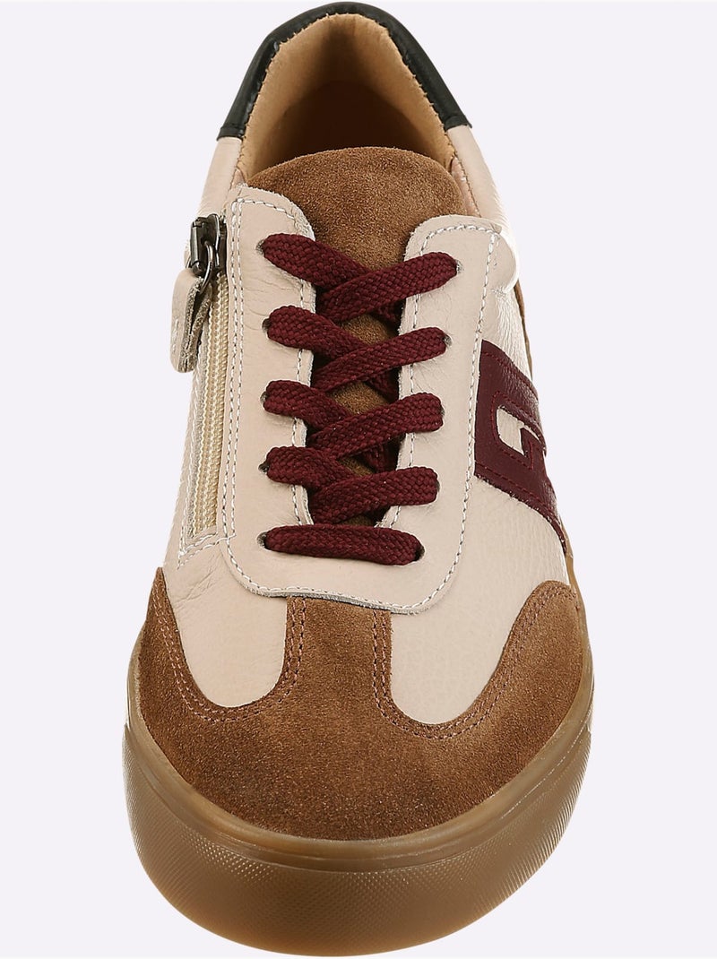 Baskets Cuir De Bœuf Nappa Et Velours - Taille Standard - Helline Sable - Kiabi
