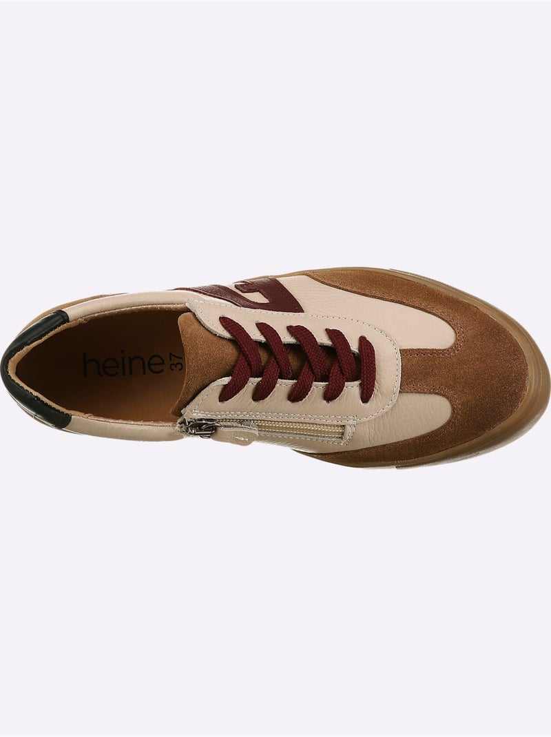 Baskets Cuir De Bœuf Nappa Et Velours - Taille Standard - Helline Sable - Kiabi