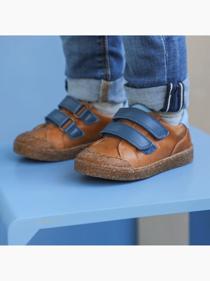 Baskets cuir enfant Happy Bleu - Kiabi