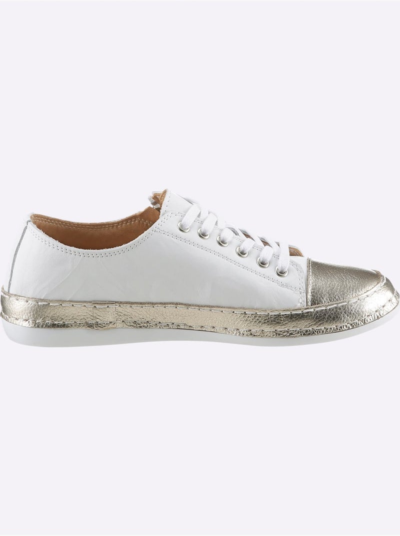 Baskets Cuir Nappa De Vache - Taille Standard - Helline Blanc Doré - Kiabi