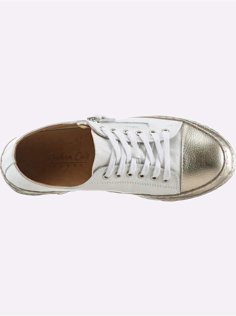 Baskets Cuir Nappa De Vache - Taille Standard - Helline Blanc Doré - Kiabi