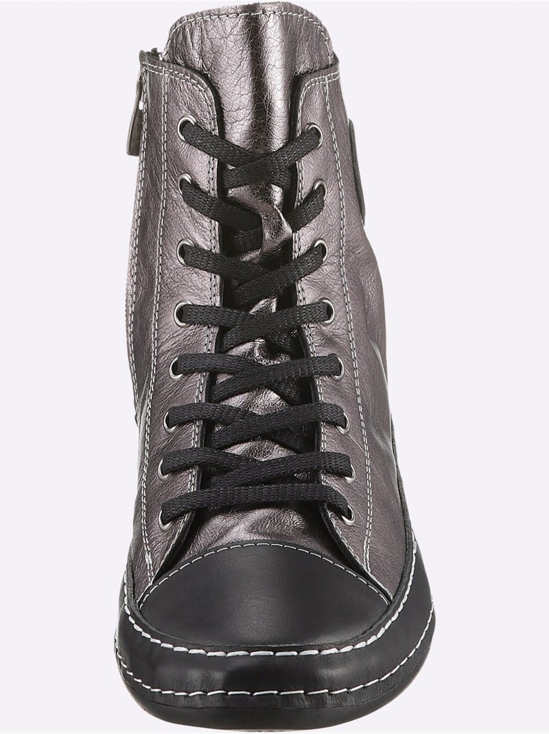 Baskets Cuir Nappa De Vache - Taille Standard - Helline Noir Gris - Kiabi